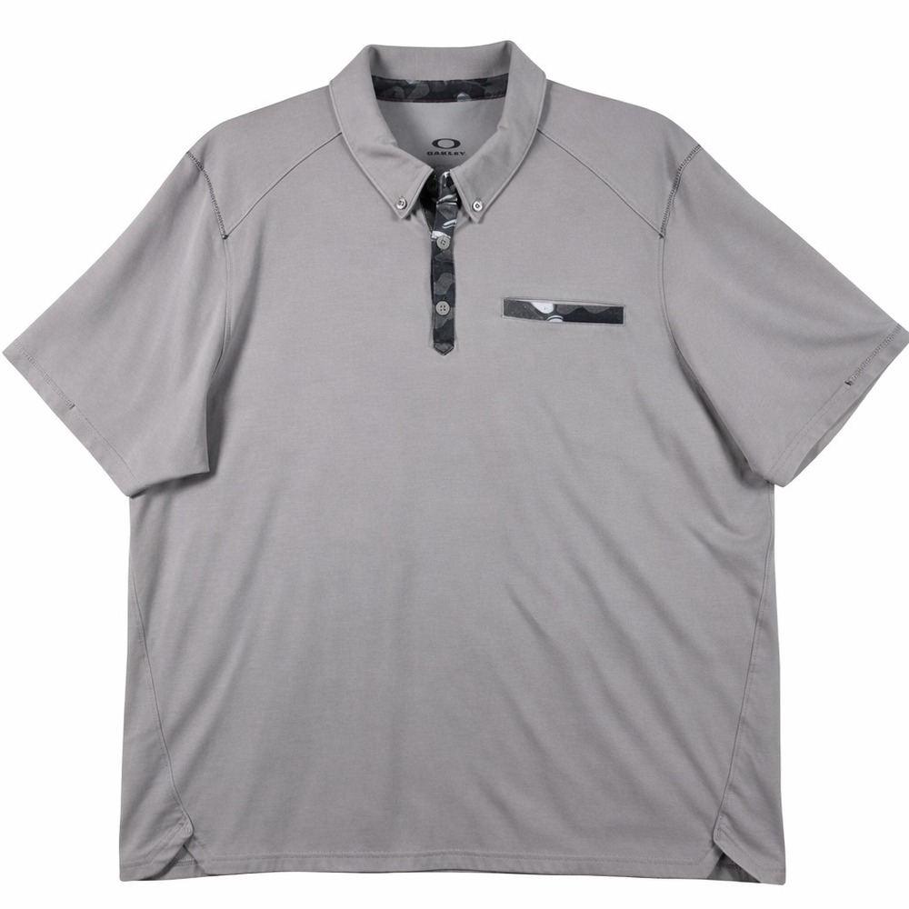 Oakley Men's XL Gray Polo Shirt Camo Trim Performance Golf Casual Short Sleeve